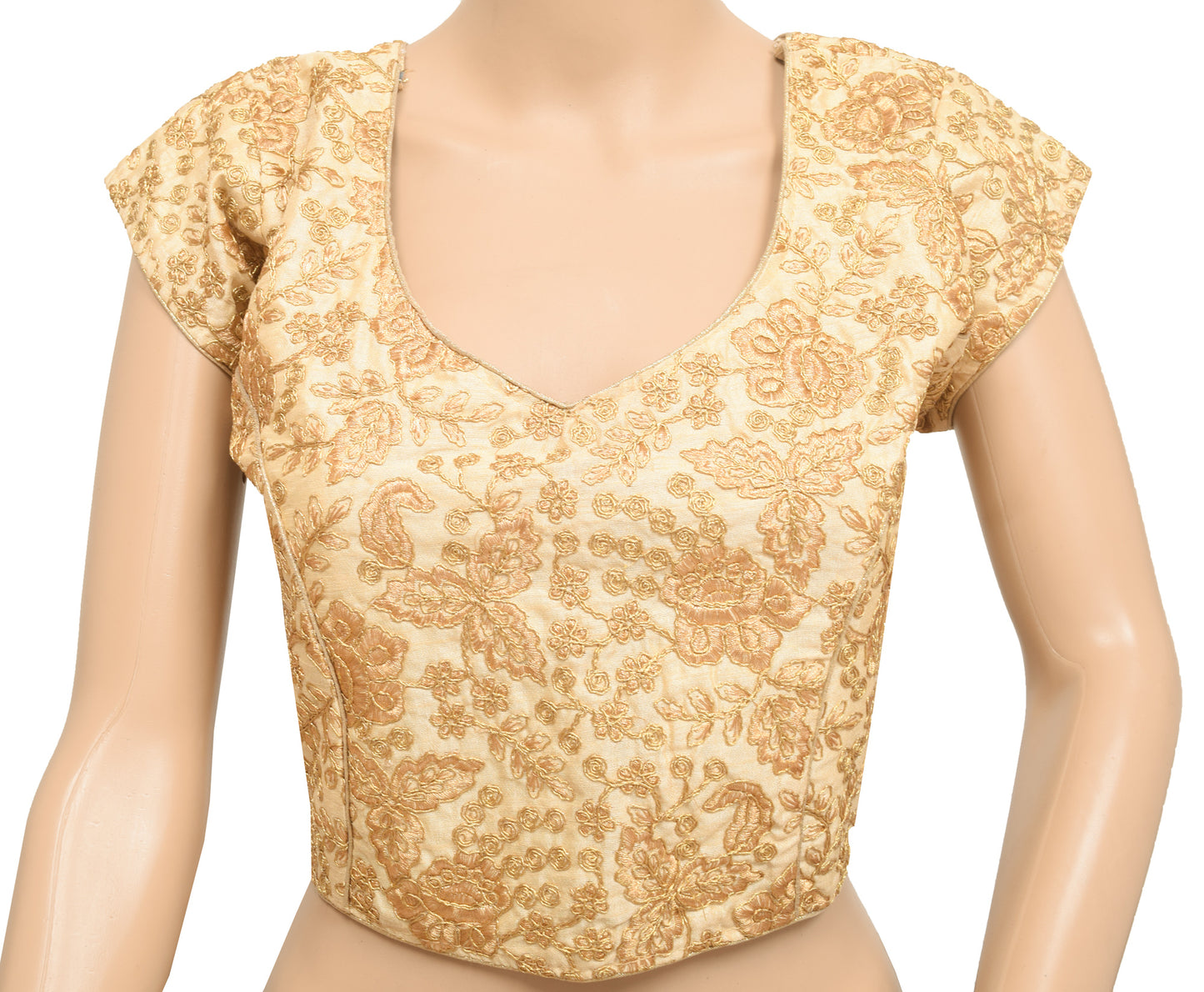 Sushila Vintage 40" Stitched Sari Blouse Cream Floral Embroidered Silk Top