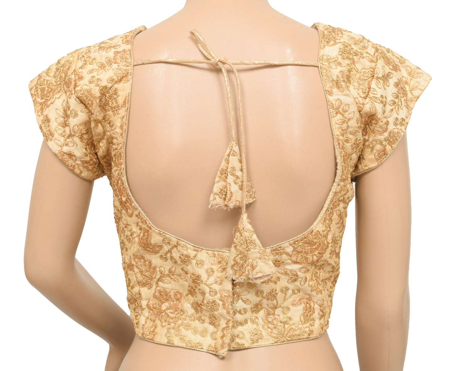 Sushila Vintage 40" Stitched Sari Blouse Cream Floral Embroidered Silk Top