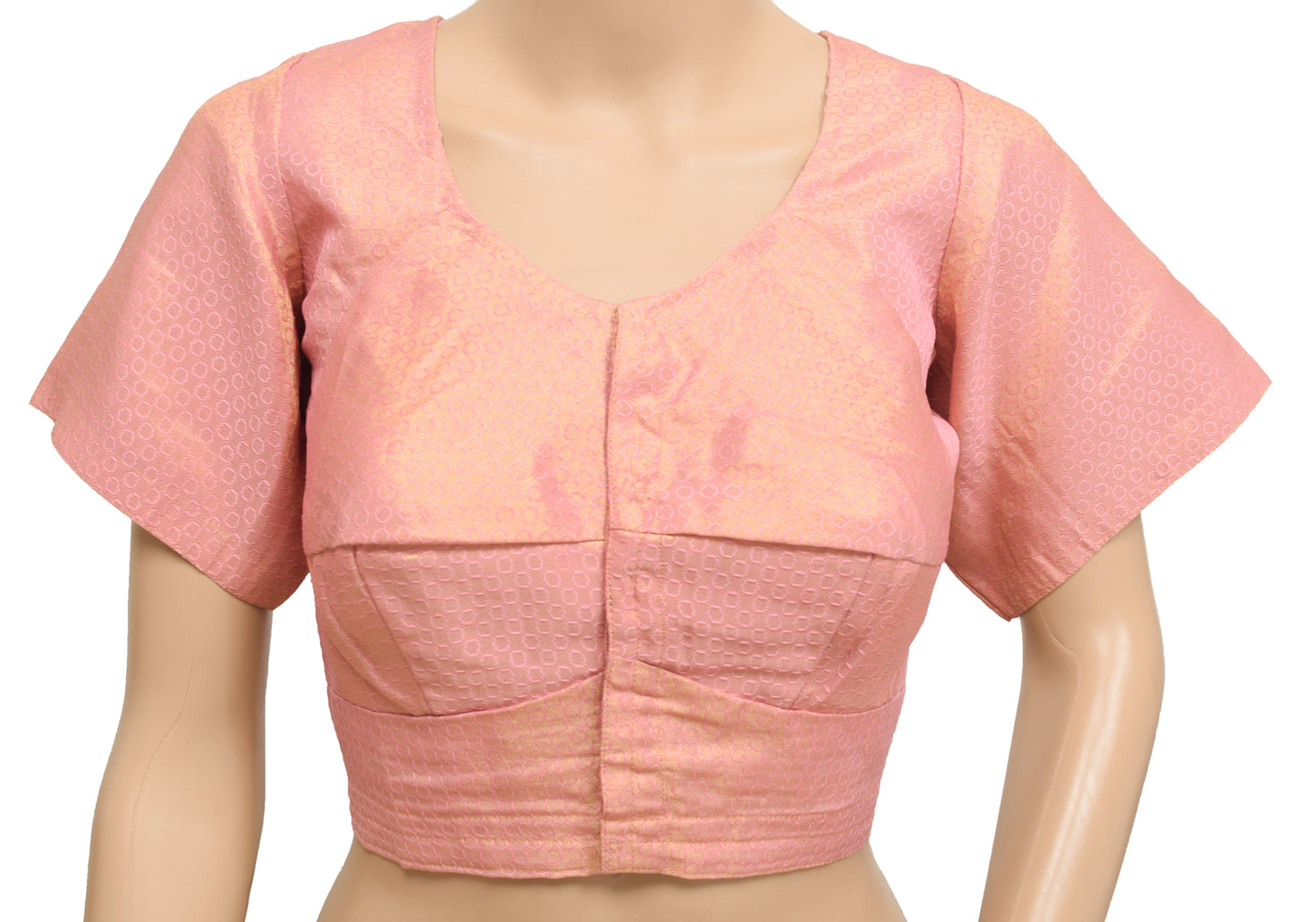 Sushila Vintage Stitched Sari Blouse Golden Pink Brocade Woven Designer Silk Top 38"