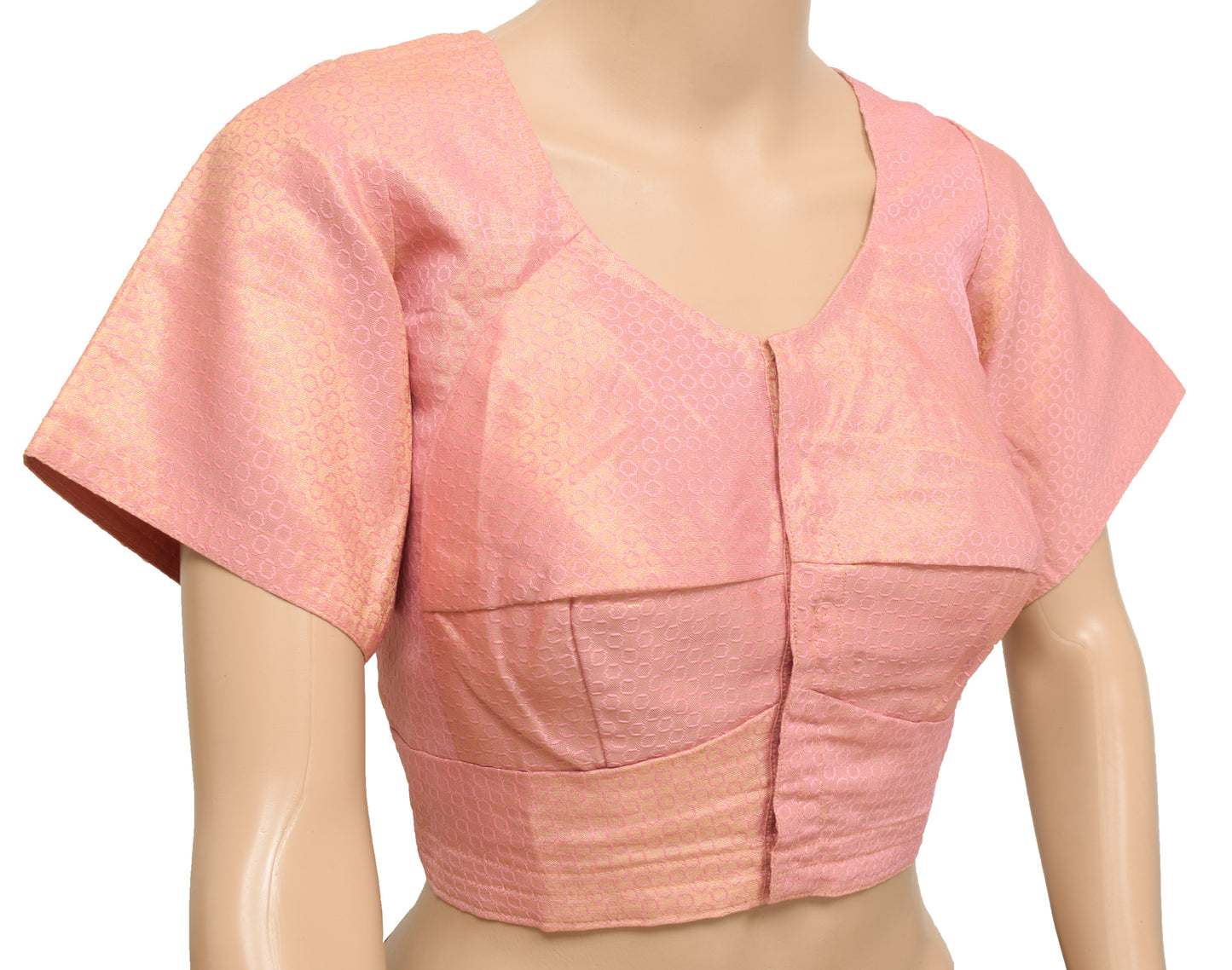 Sushila Vintage Stitched Sari Blouse Golden Pink Brocade Woven Designer Silk Top 38"