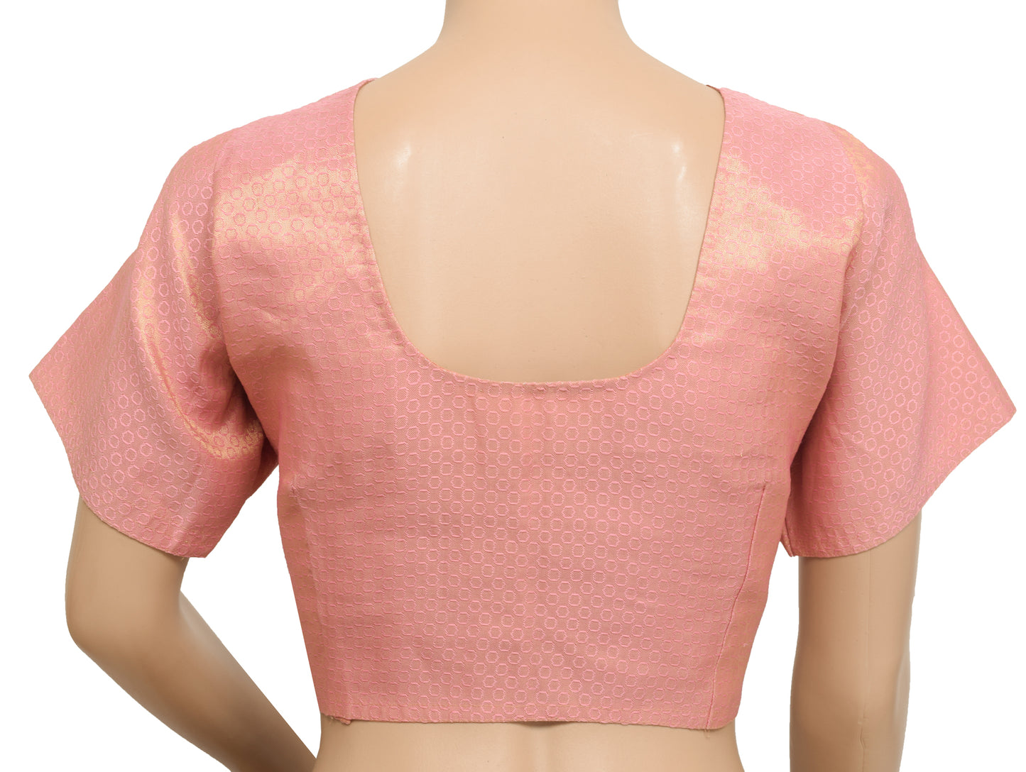 Sushila Vintage Stitched Sari Blouse Golden Pink Brocade Woven Designer Silk Top 38"