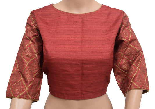 Branded Stitched Sari Blouse Bhagalpuri Dupion Hand Block Printed Crop Top 38"