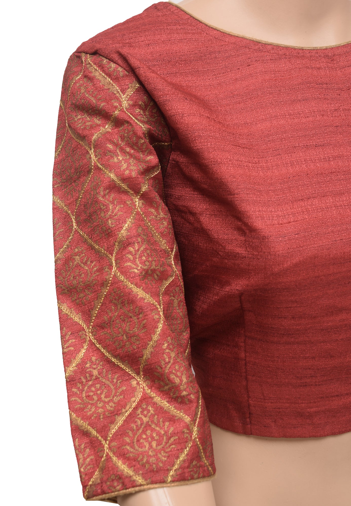 Branded Stitched Sari Blouse Bhagalpuri Dupion Hand Block Printed Crop Top 38"