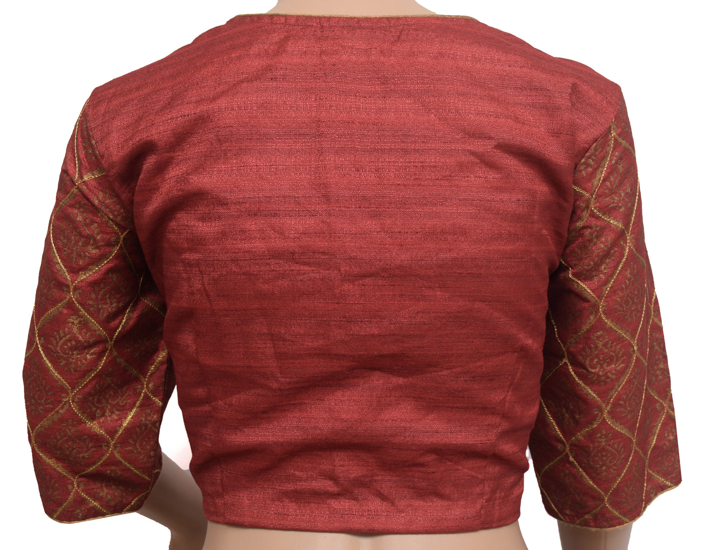 Branded Stitched Sari Blouse Bhagalpuri Dupion Hand Block Printed Crop Top 38"
