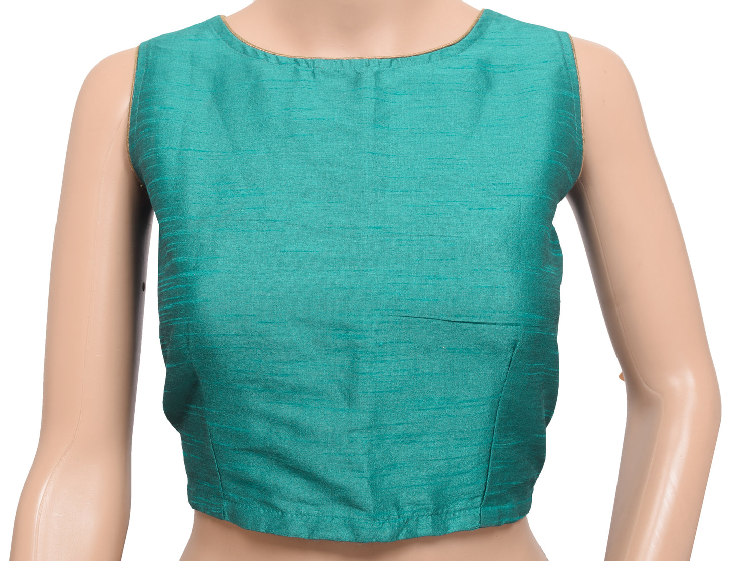 Sushila Vintage Stitched Sari Blouse Teal Green Round Neck Branded Silk Top 34"