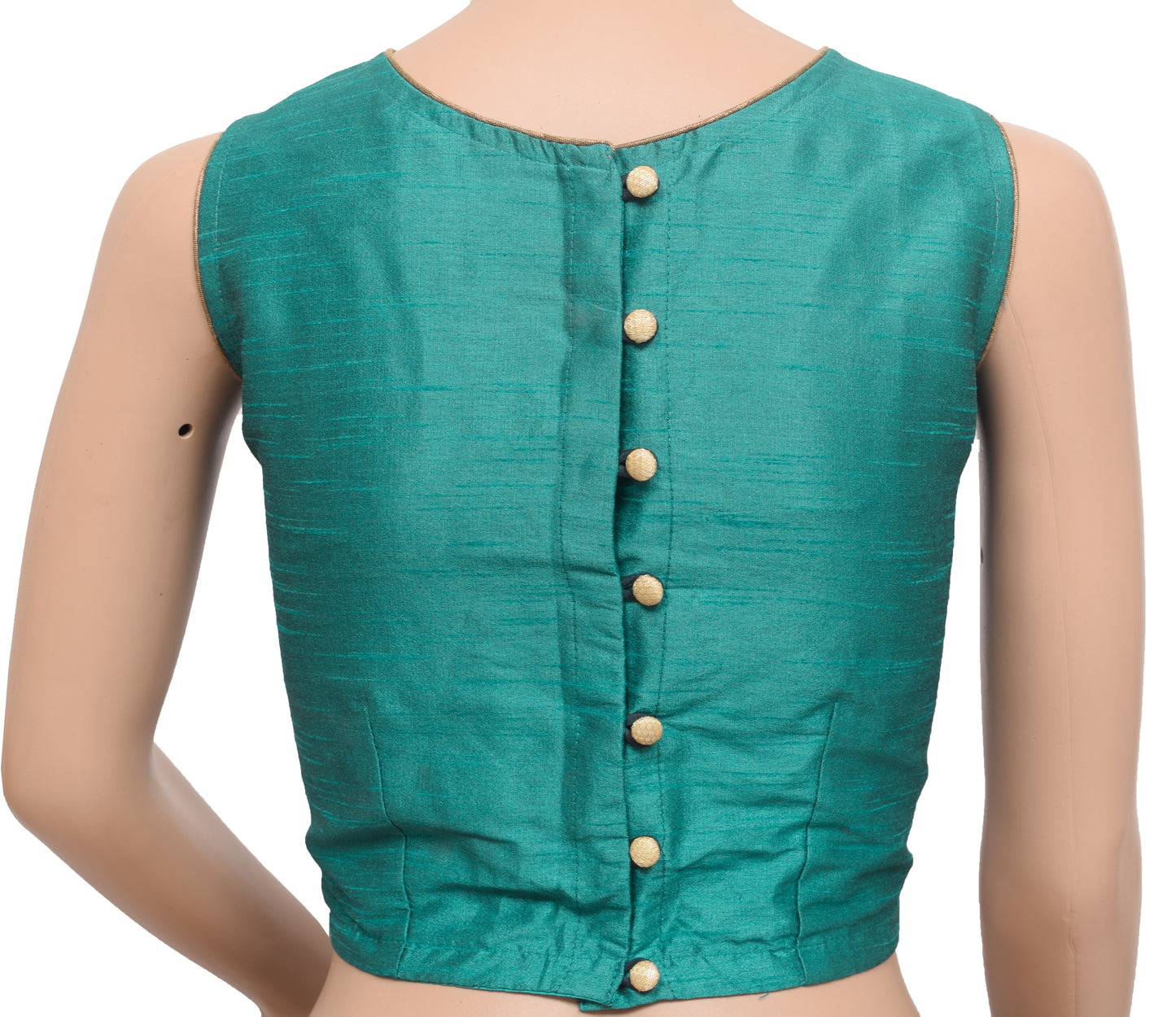 Sushila Vintage Stitched Sari Blouse Teal Green Round Neck Branded Silk Top 34"