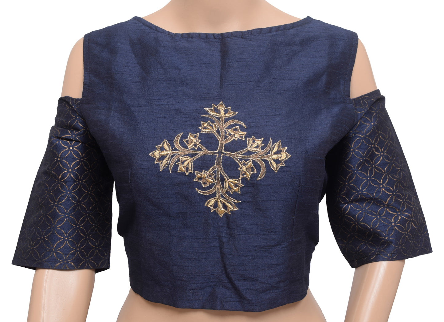 Sushila Vintage Stitched Sari Blouse Party Cold Shoulder Sleeves Blue To 38"