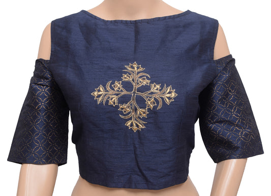 Sushila Vintage Stitched Sari Blouse Party Cold Shoulder Sleeves Blue To 38"
