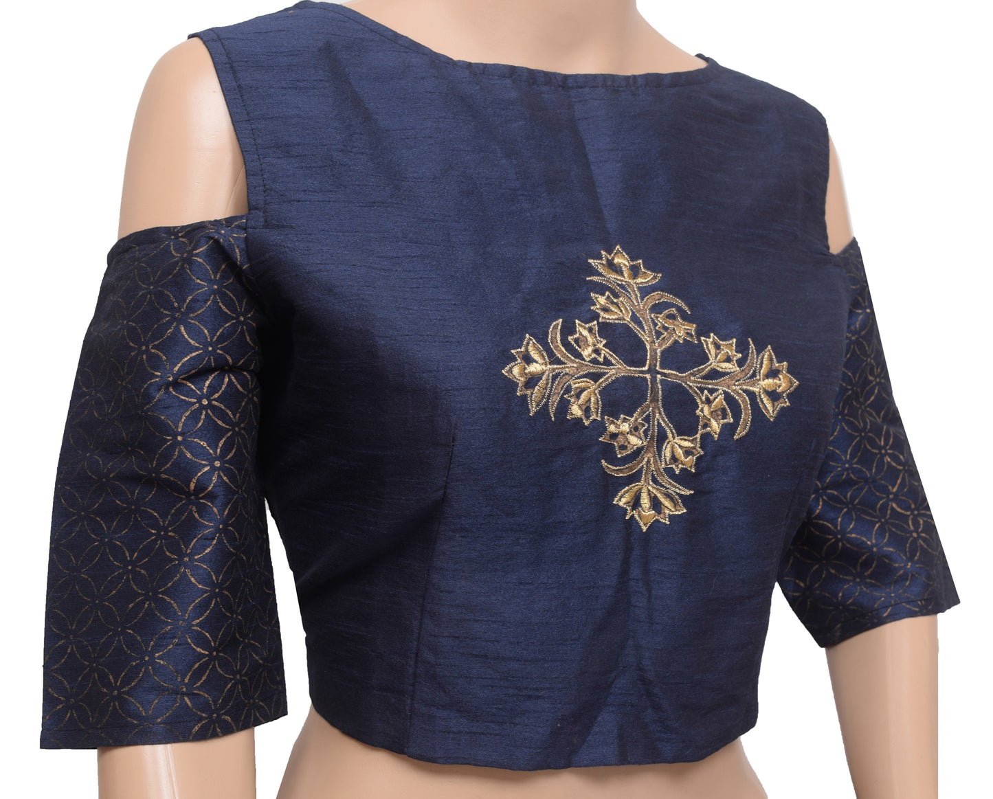 Sushila Vintage Stitched Sari Blouse Party Cold Shoulder Sleeves Blue To 38"