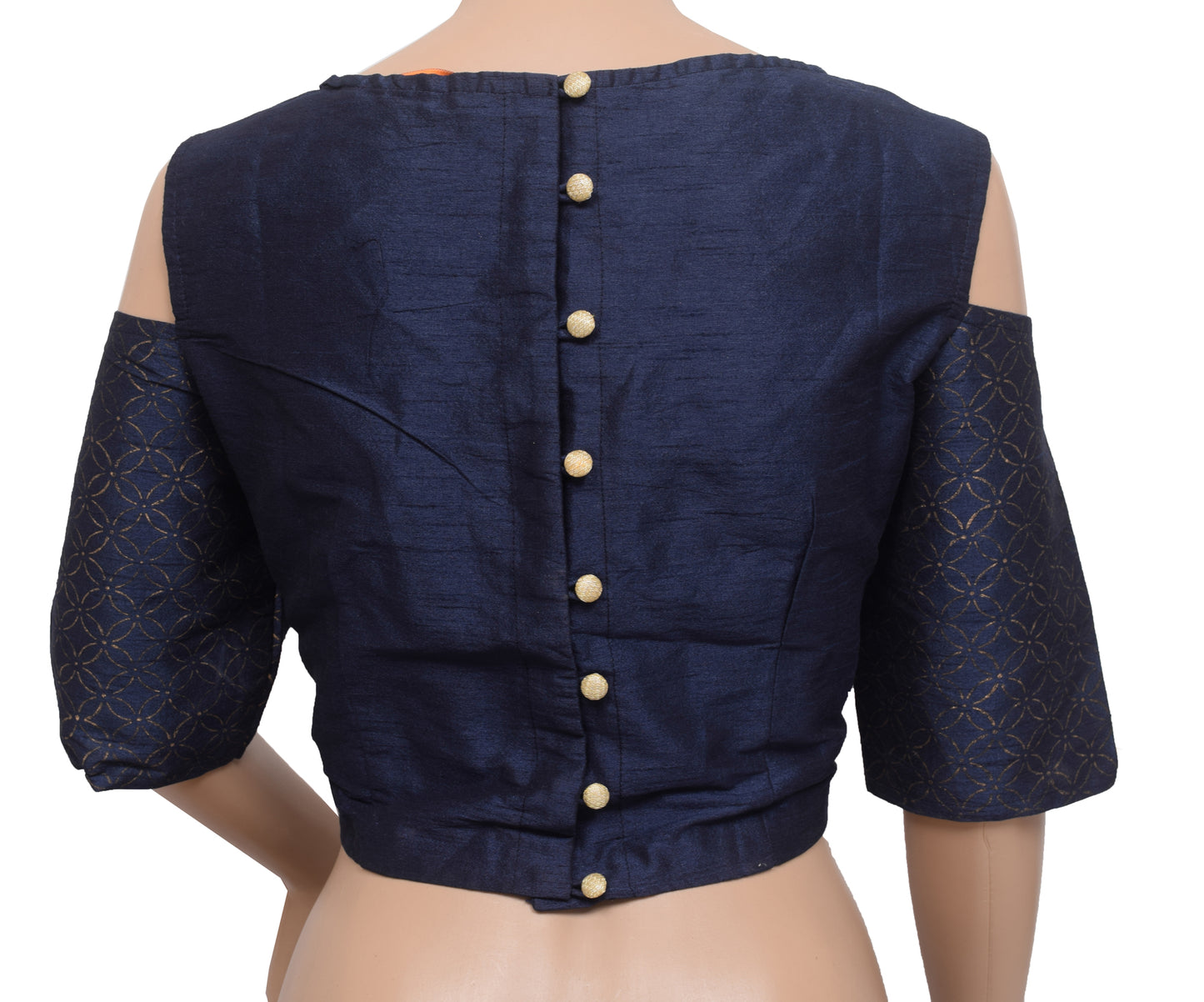 Sushila Vintage Stitched Sari Blouse Party Cold Shoulder Sleeves Blue To 38"