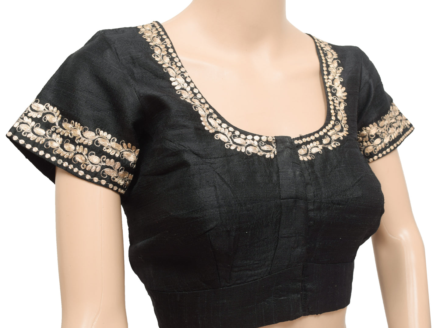 Sushila Vintage Black Embroidered Stitched Sari Blouse Designer Khadi Silk 36"Top