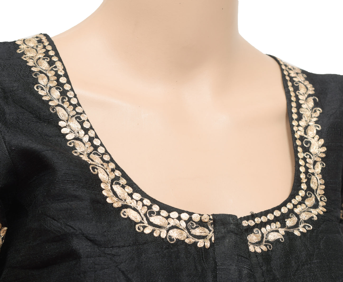 Sushila Vintage Black Embroidered Stitched Sari Blouse Designer Khadi Silk 36"Top
