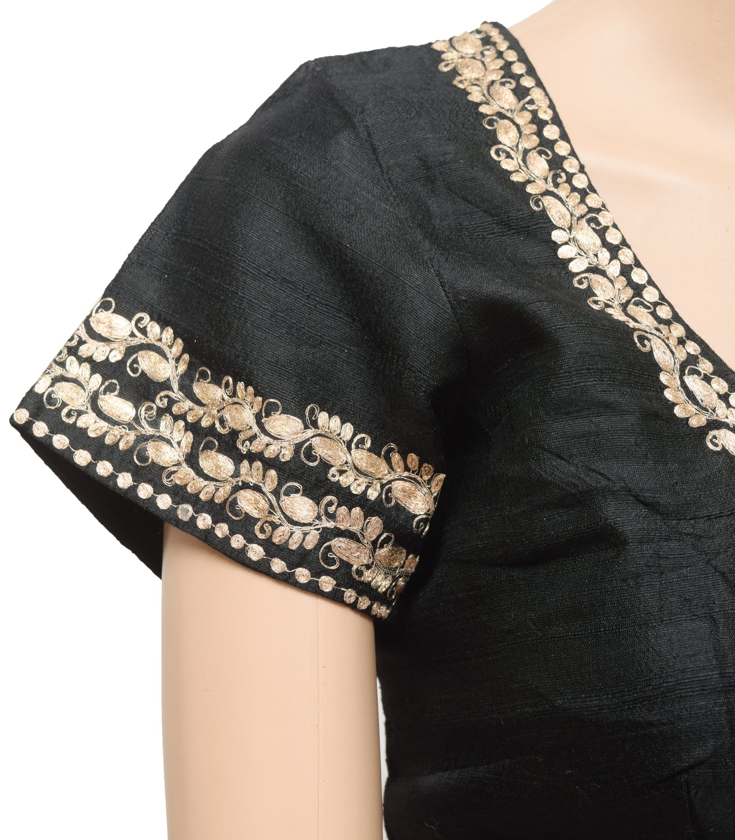 Sushila Vintage Black Embroidered Stitched Sari Blouse Designer Khadi Silk 36"Top