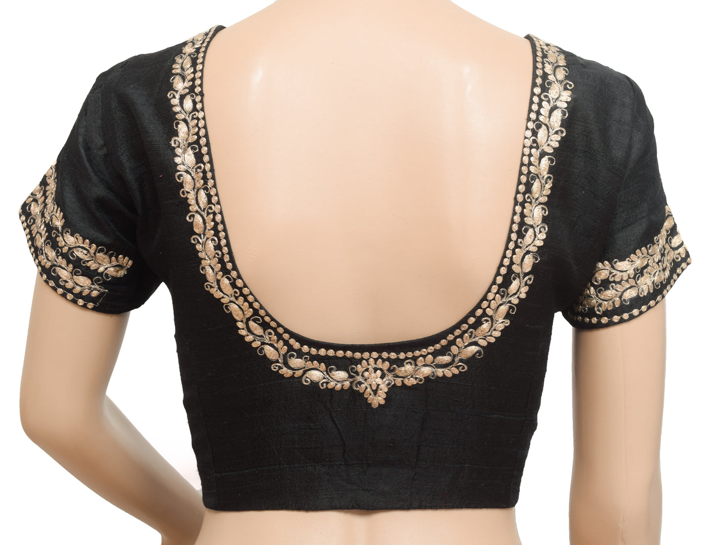 Sushila Vintage Black Embroidered Stitched Sari Blouse Designer Khadi Silk 36"Top