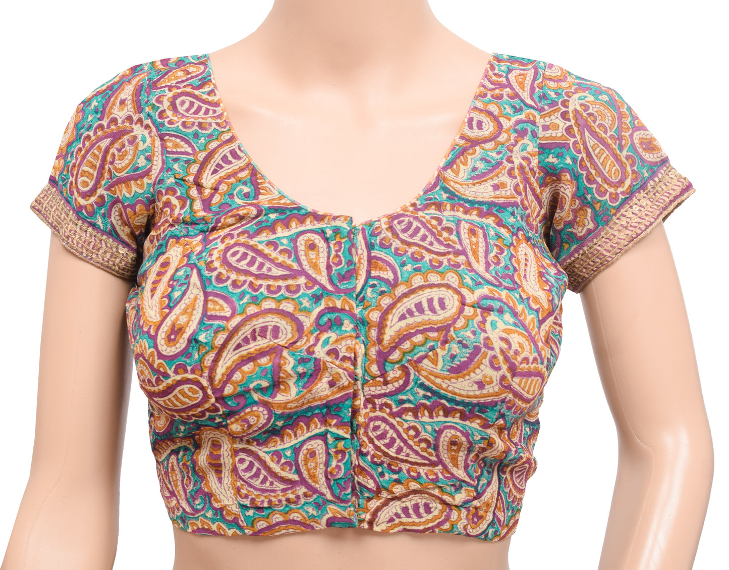 Sushila Vintage Paisley Print Readymade 30"Sari Blouse Georgette Silk Top