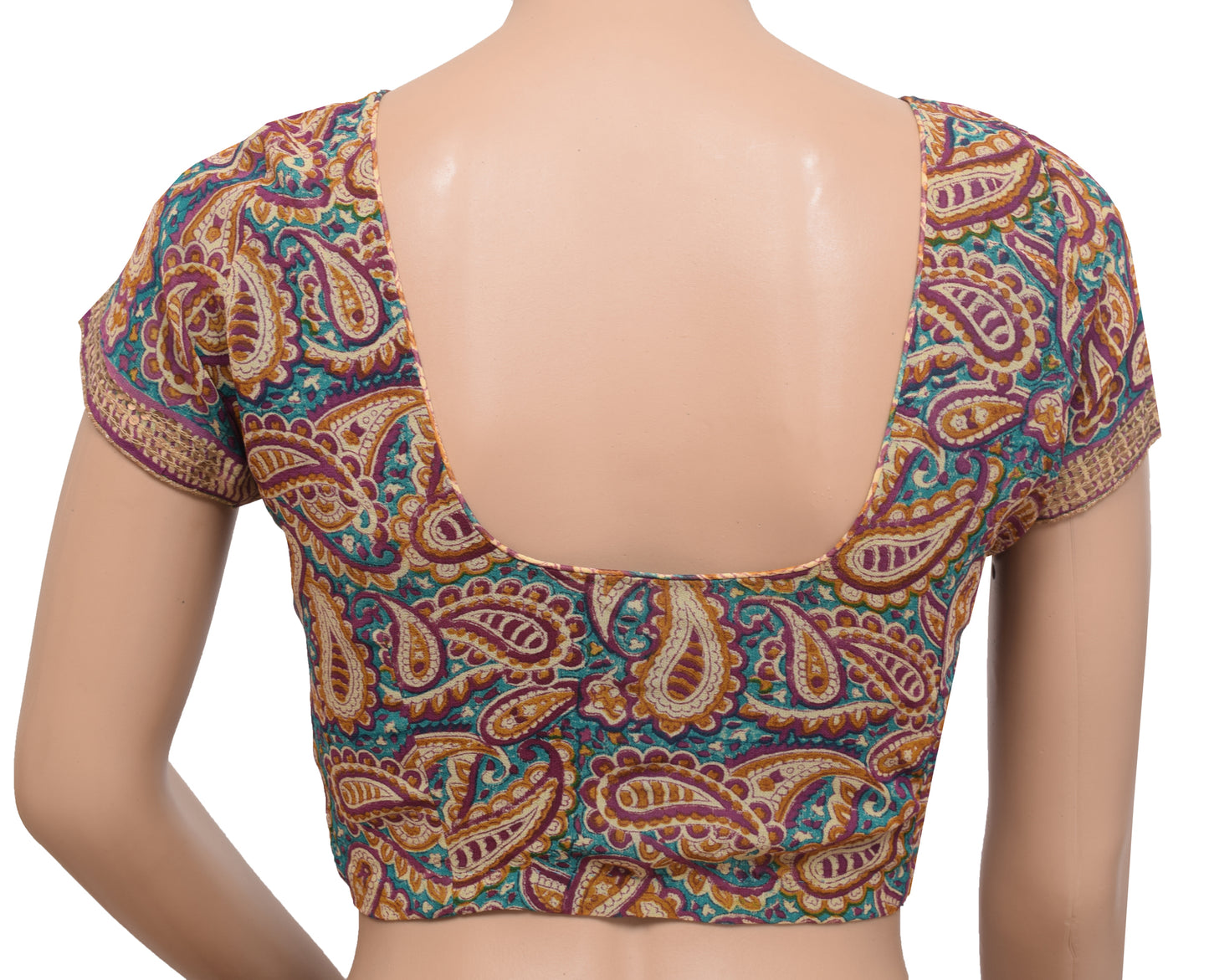 Sushila Vintage Paisley Print Readymade 30"Sari Blouse Georgette Silk Top
