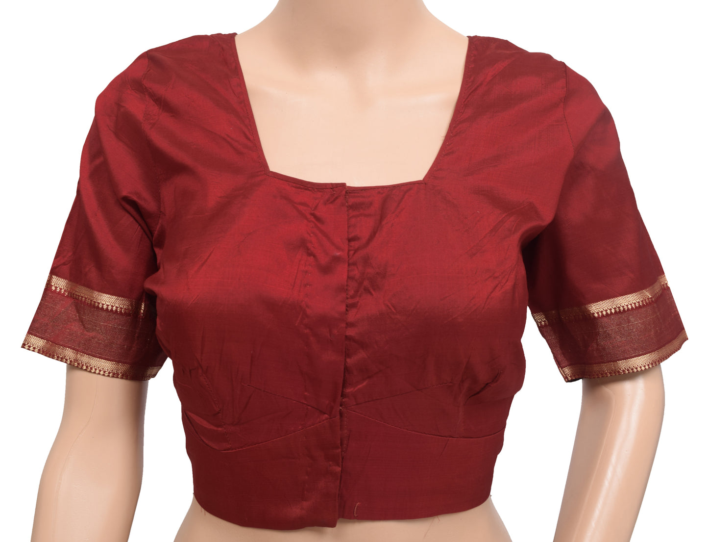 Sushila Vintage Readymade 36" Sari Blouse Maroon Woven Pure Silk Choli Top