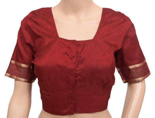 Sushila Vintage Readymade 36" Sari Blouse Maroon Woven Pure Silk Choli Top
