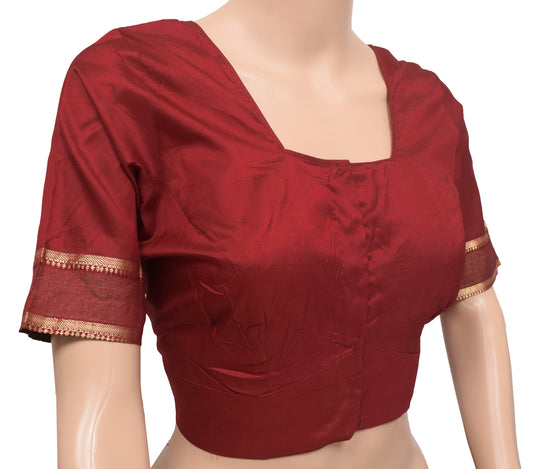 Sushila Vintage Readymade 36" Sari Blouse Maroon Woven Pure Silk Choli Top