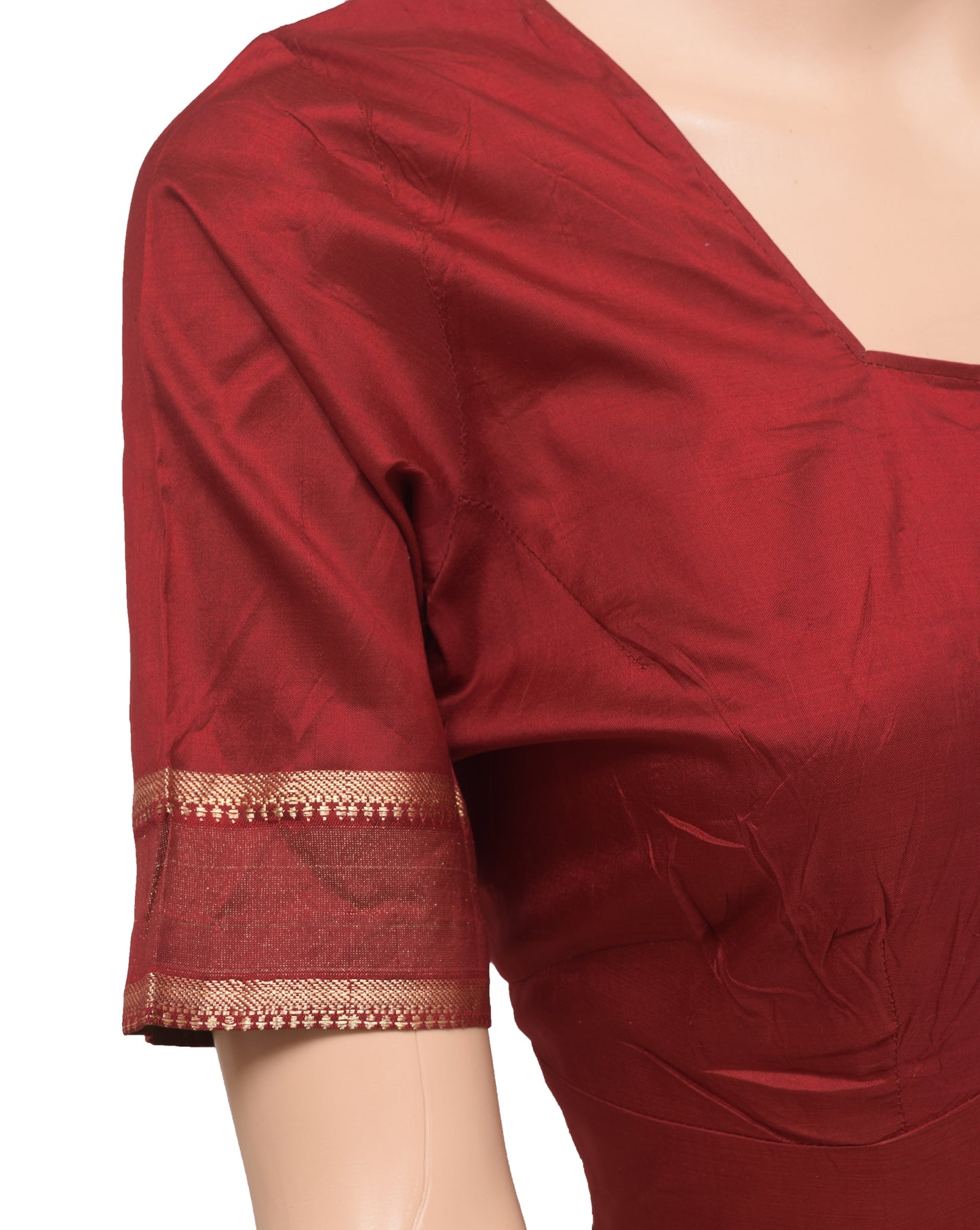 Sushila Vintage Readymade 36" Sari Blouse Maroon Woven Pure Silk Choli Top