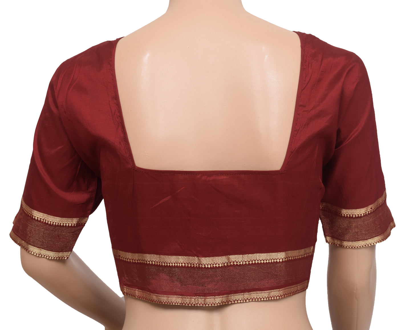 Sushila Vintage Readymade 36" Sari Blouse Maroon Woven Pure Silk Choli Top