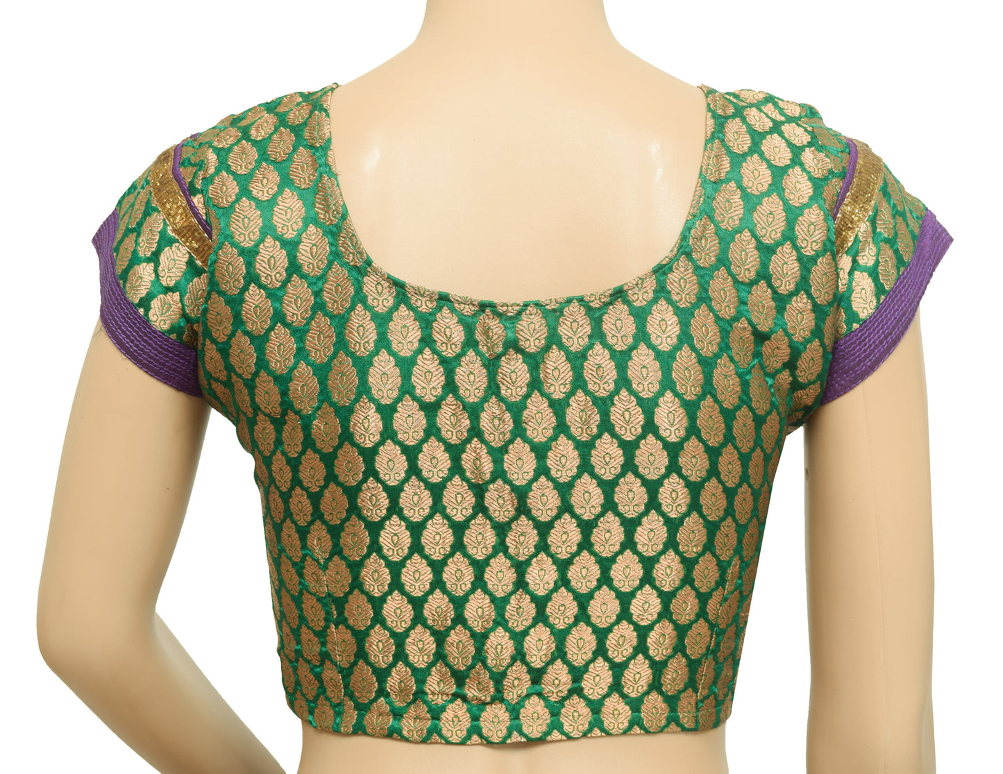 Sushila Vintage Stitched Sari Blouse Green Satin Silk Banarasi Zari Woven Choli 34"