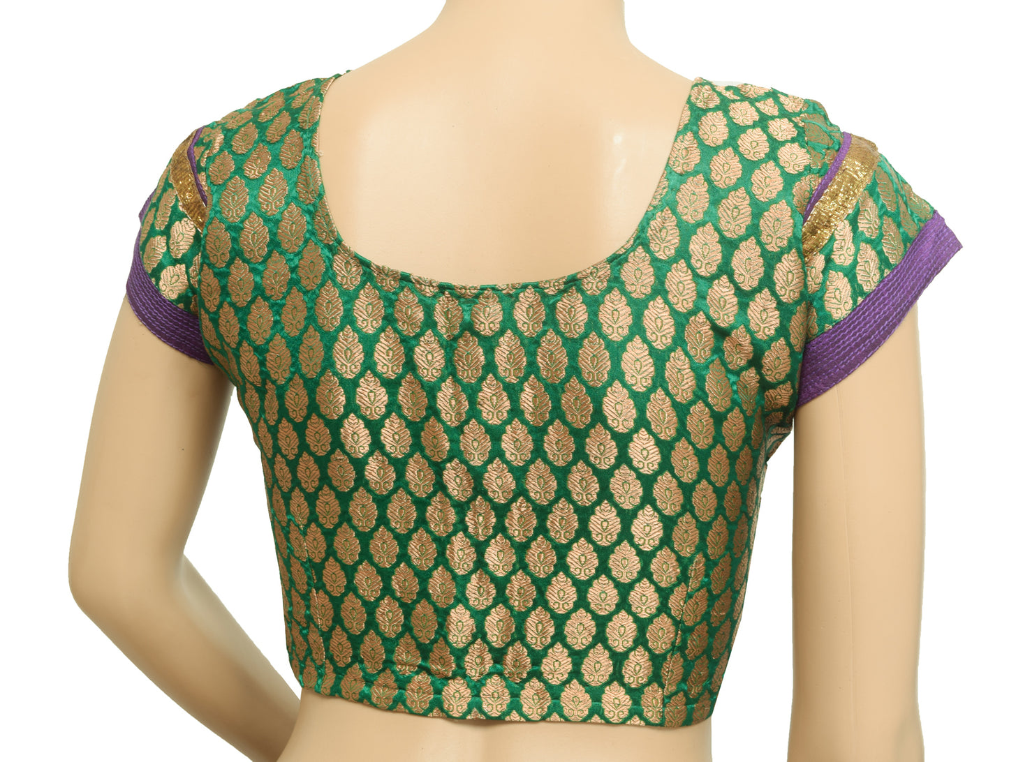 Sushila Vintage Stitched Sari Blouse Green Satin Silk Banarasi Zari Woven Choli 34"