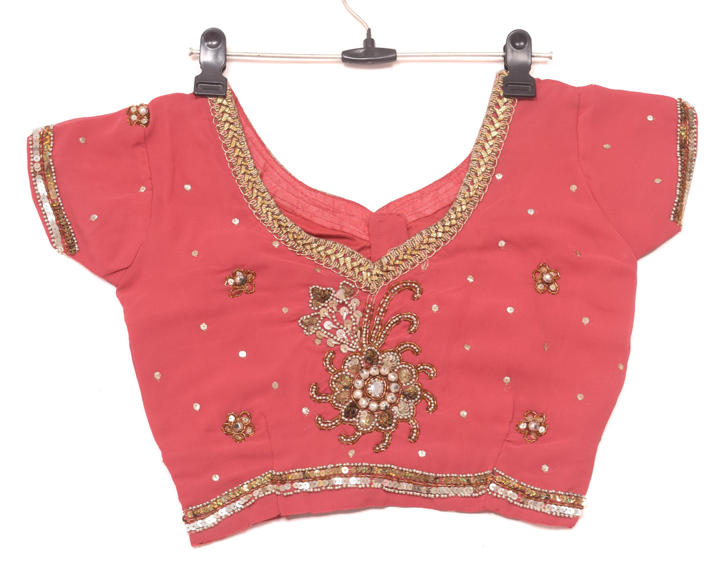Sushila Vintage Readymade 30"Sari Blouse Georgette Hand Beaded Floral Top