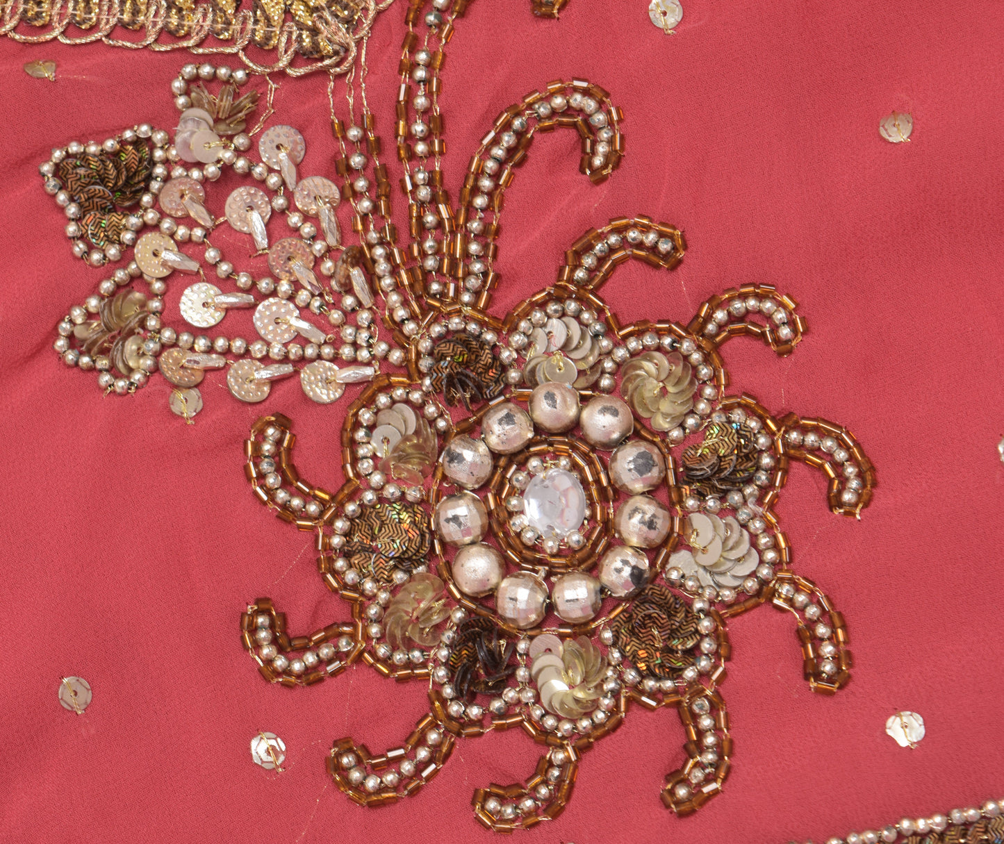 Sushila Vintage Readymade 30"Sari Blouse Georgette Hand Beaded Floral Top