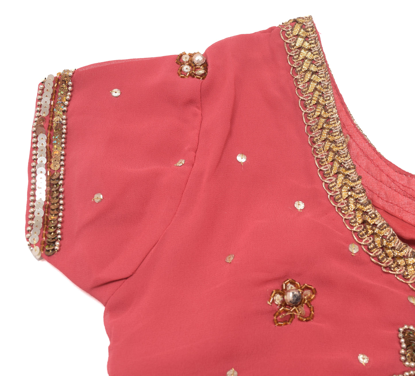 Sushila Vintage Readymade 30"Sari Blouse Georgette Hand Beaded Floral Top