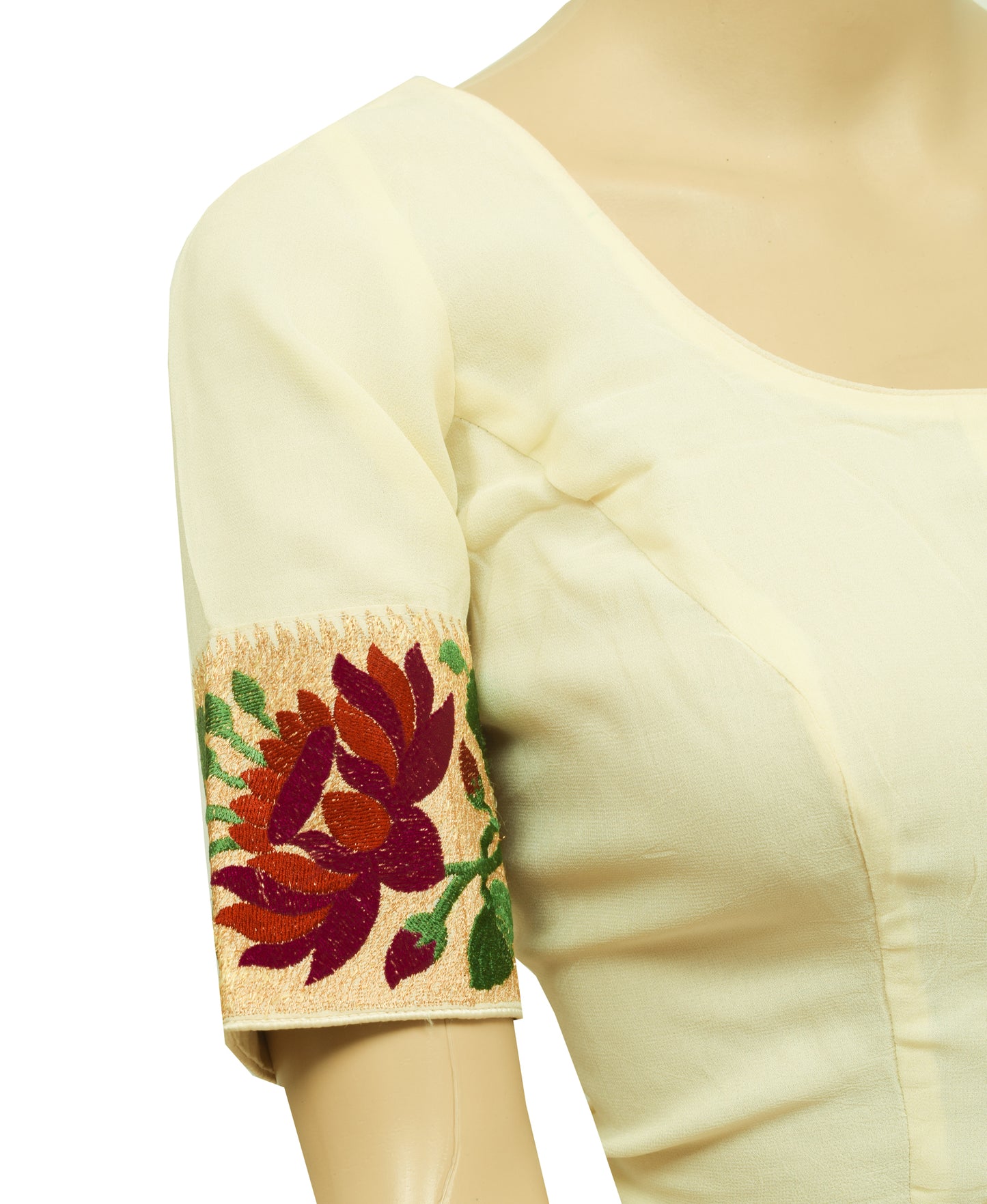 Sushila Vintage Cream Readymade 34"Sari Blouse Georgette Patch Work Top