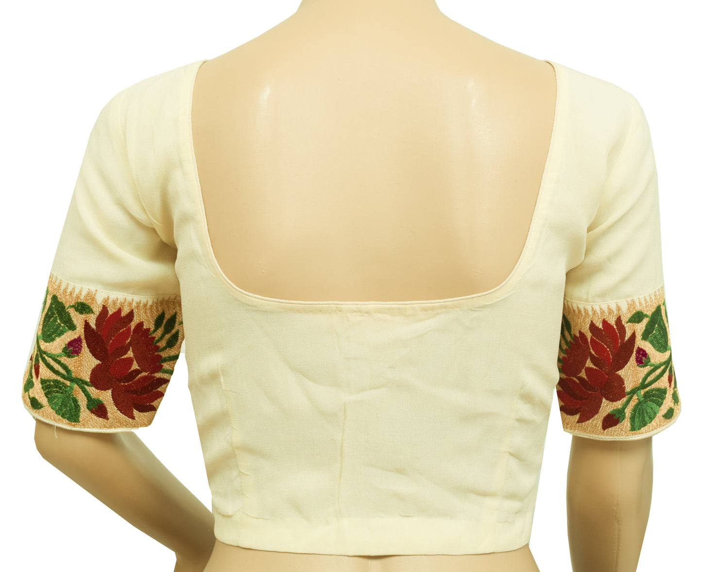 Sushila Vintage Cream Readymade 34"Sari Blouse Georgette Patch Work Top