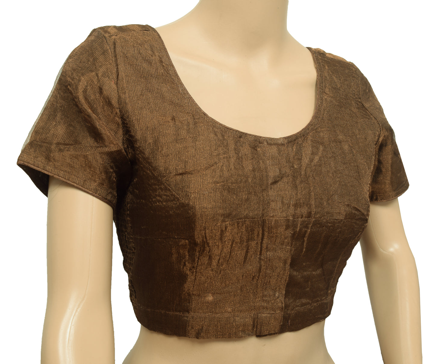 Sushila Vintage Brown & Gold Stitched Sari Blouse Tissue Woven Designer 32"Choli