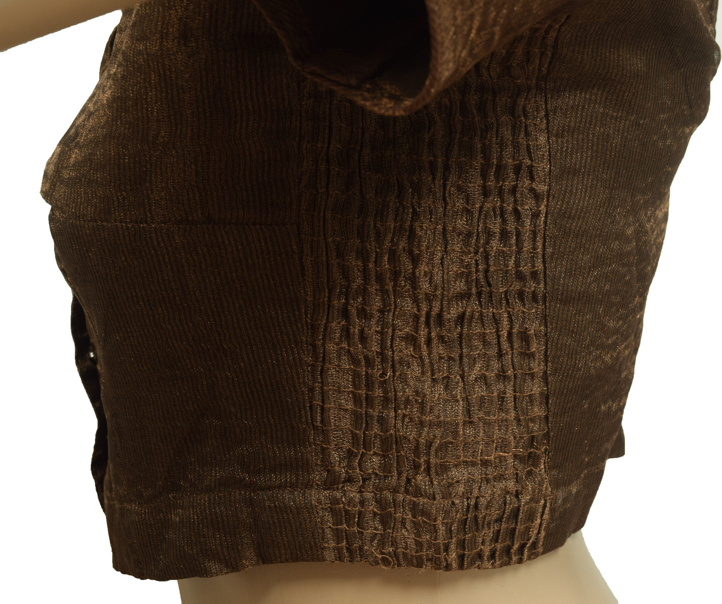 Sushila Vintage Brown & Gold Stitched Sari Blouse Tissue Woven Designer 32"Choli