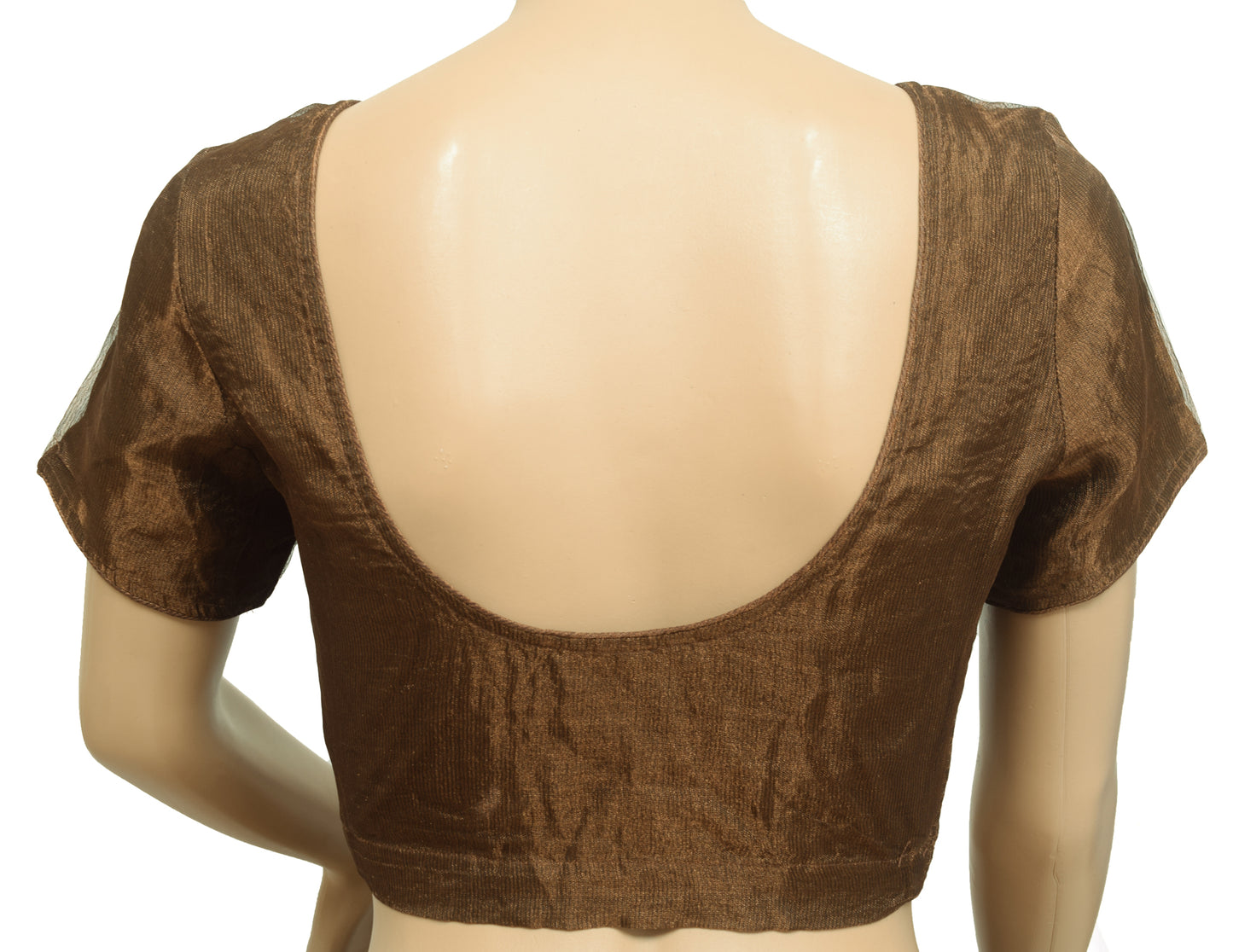 Sushila Vintage Brown & Gold Stitched Sari Blouse Tissue Woven Designer 32"Choli