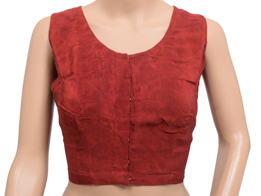 Sushila Vintage Readymade 38" Sari Blouse Maroon Crepe Silk Sleeveless Top