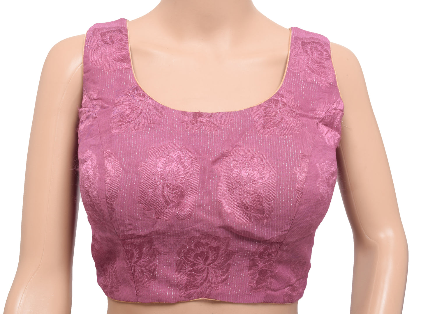 Sushila Vintage Mauve Padded Sleeveless Top Stitched 30" Sari Blouse Georgette Floral Woven