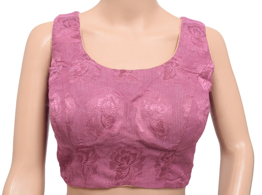 Sushila Vintage Mauve Padded Sleeveless Top Stitched 30" Sari Blouse Georgette Floral Woven