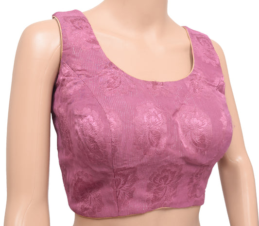 Sushila Vintage Mauve Padded Sleeveless Top Stitched 30" Sari Blouse Georgette Floral Woven