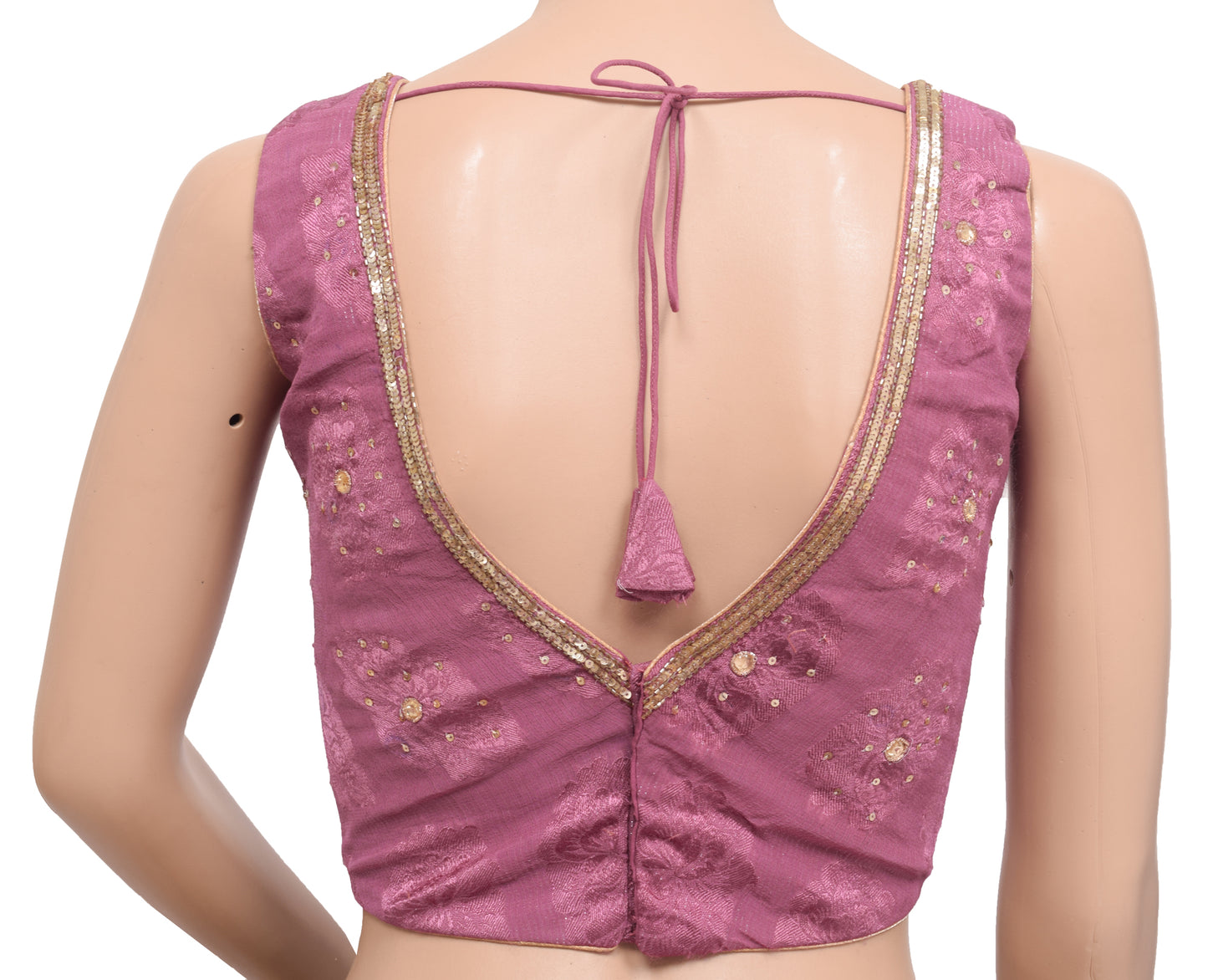 Sushila Vintage Mauve Padded Sleeveless Top Stitched 30" Sari Blouse Georgette Floral Woven