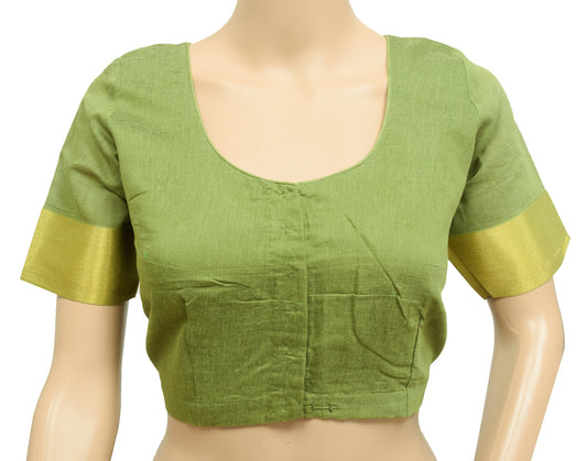 Sushila Vintage Green Stitched Sari Blouse Art Cotton 38" Woven Designer Choli Top