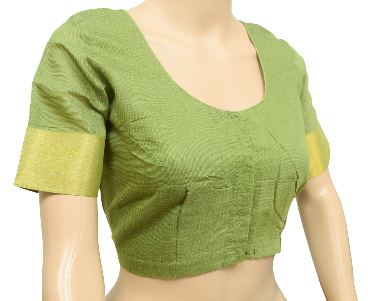 Sushila Vintage Green Stitched Sari Blouse Art Cotton 38" Woven Designer Choli Top