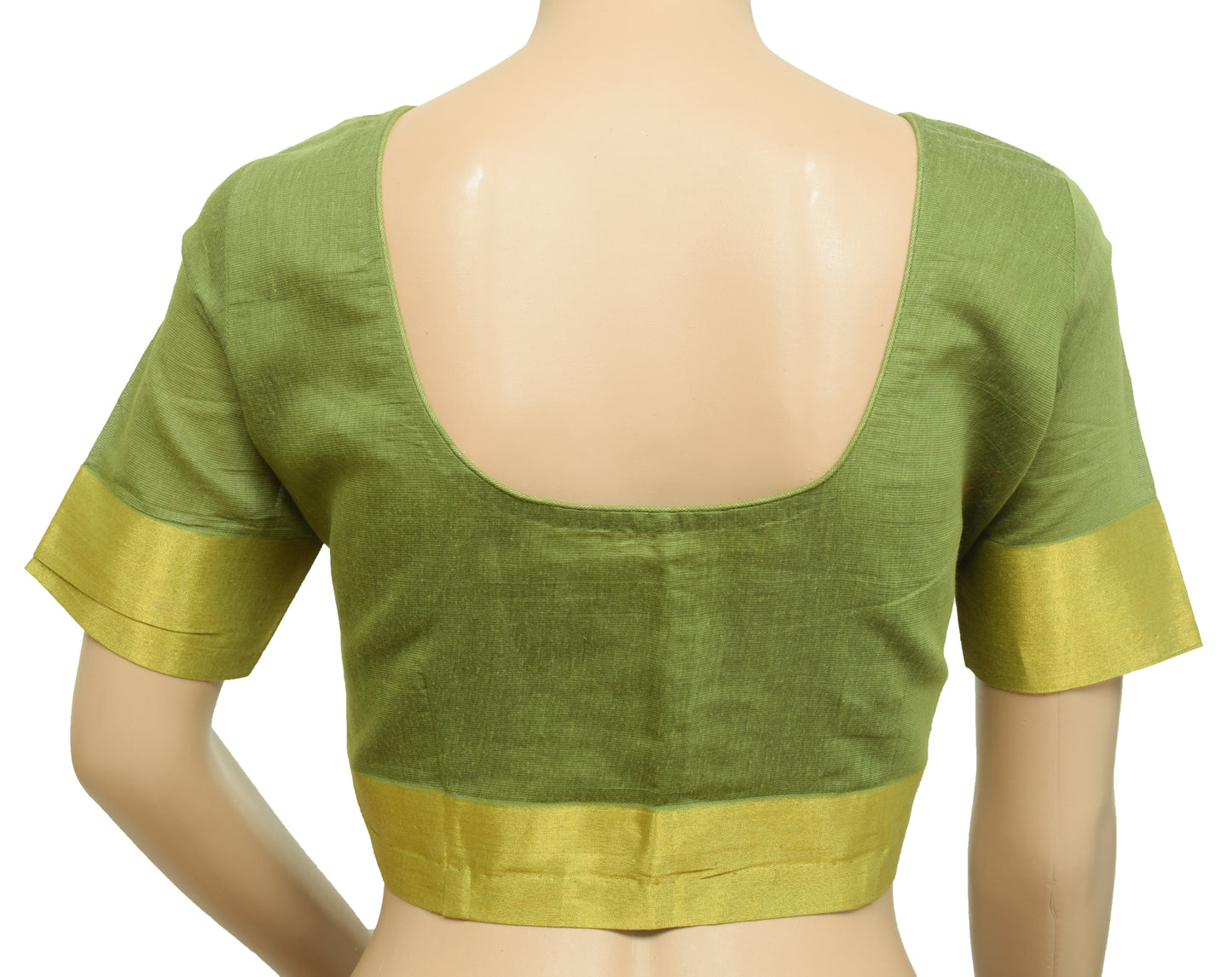 Sushila Vintage Green Stitched Sari Blouse Art Cotton 38" Woven Designer Choli Top