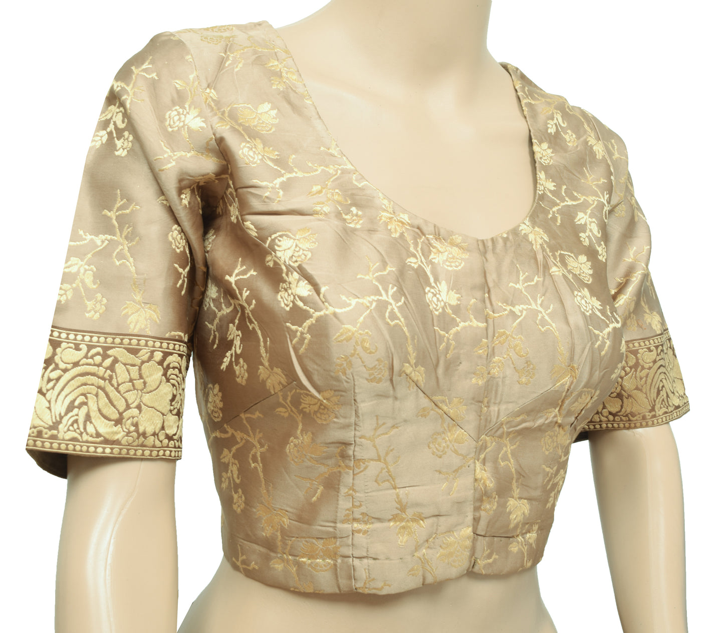 Vintage Banarasi Satin Silk Readymade Stitched Sari Blouse Woven Designer 38" Top