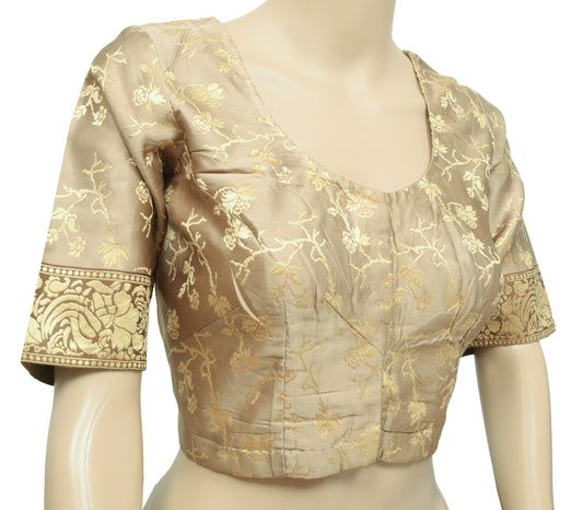 Vintage Banarasi Satin Silk Readymade Stitched Sari Blouse Woven Designer 38" Top