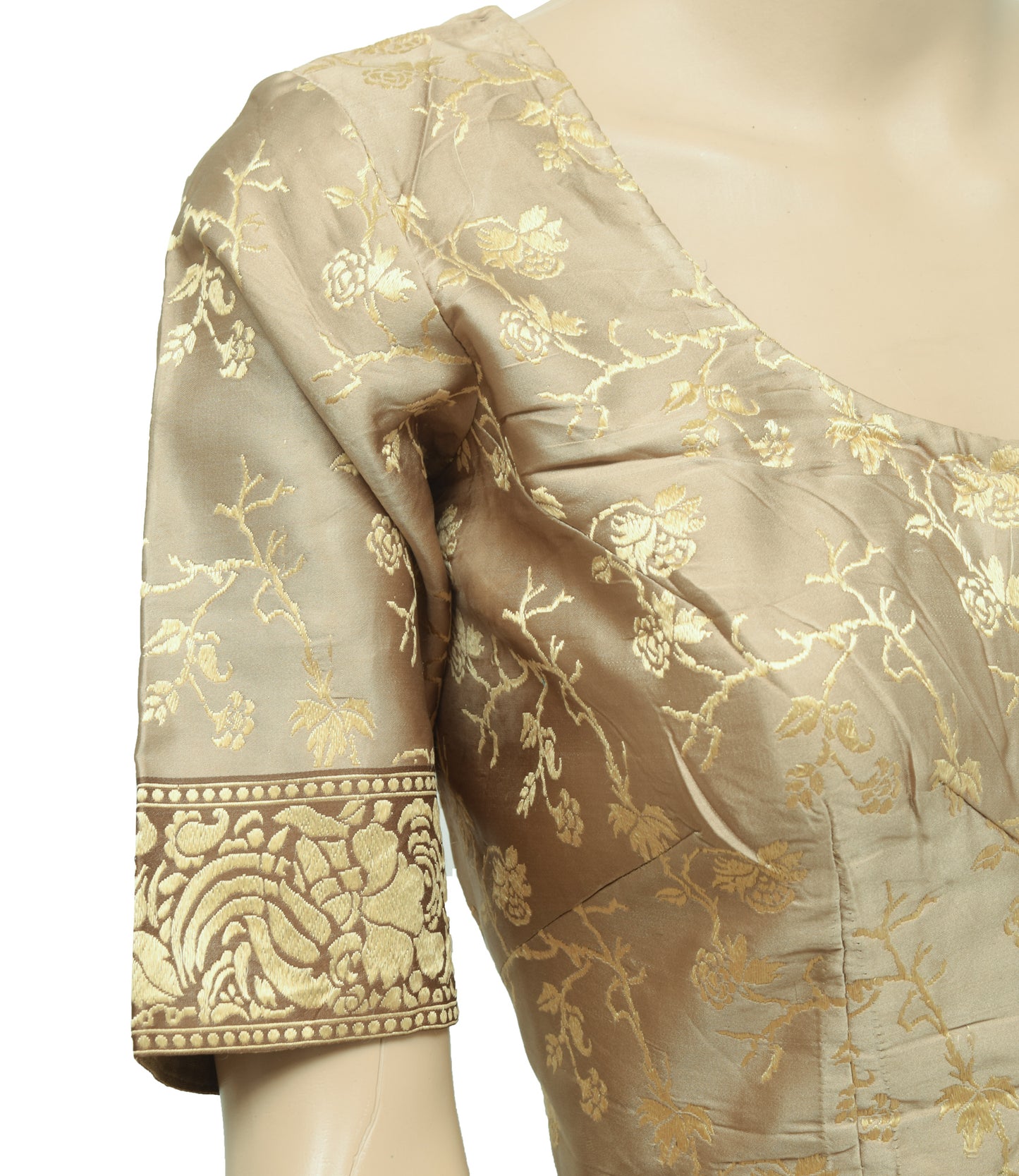 Vintage Banarasi Satin Silk Readymade Stitched Sari Blouse Woven Designer 38" Top