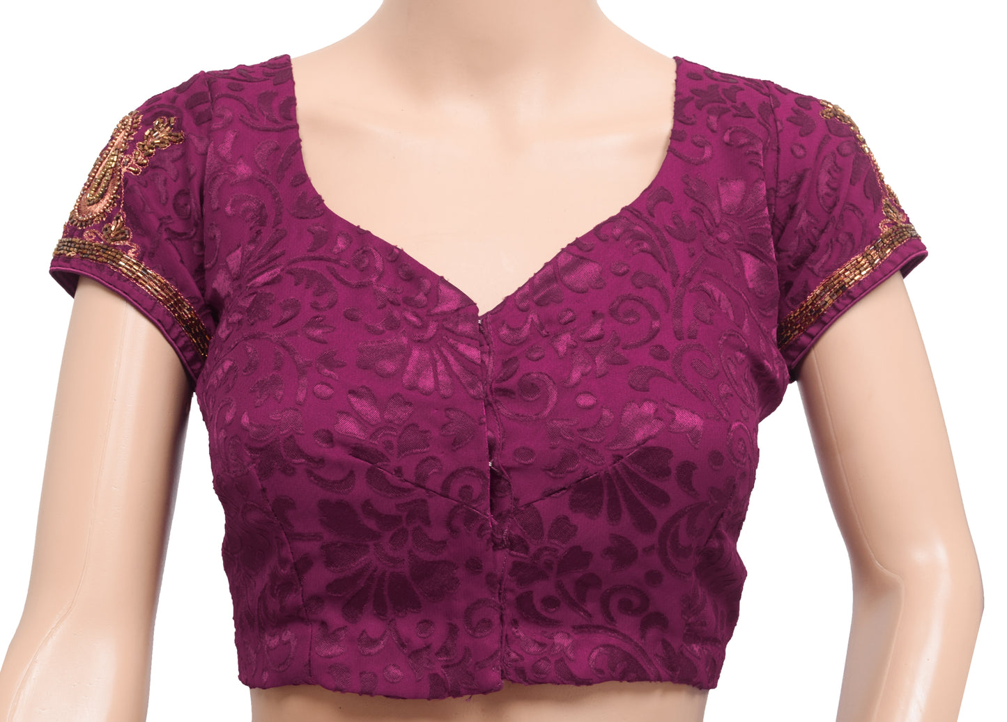 Sushila Vintage Magenta Purple Stitched Sari Blouse Silk Woven Designer Choli 34"