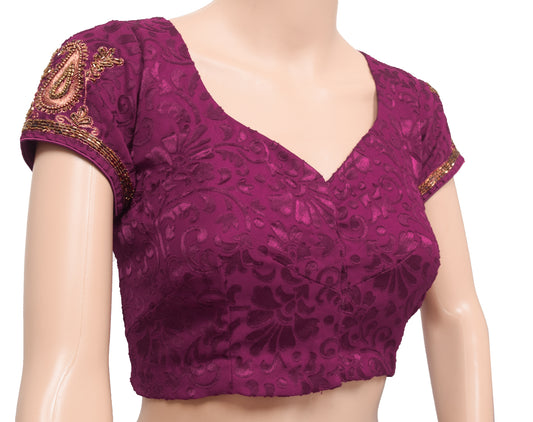 Sushila Vintage Magenta Purple Stitched Sari Blouse Silk Woven Designer Choli 34"