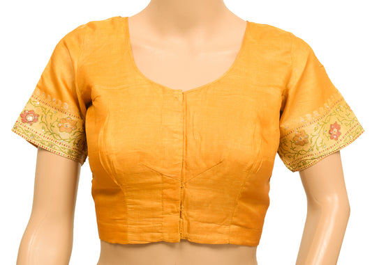 Sushila Vintage Readymade 34"Sari Blouse Mustard Silk Woven Designer Choli