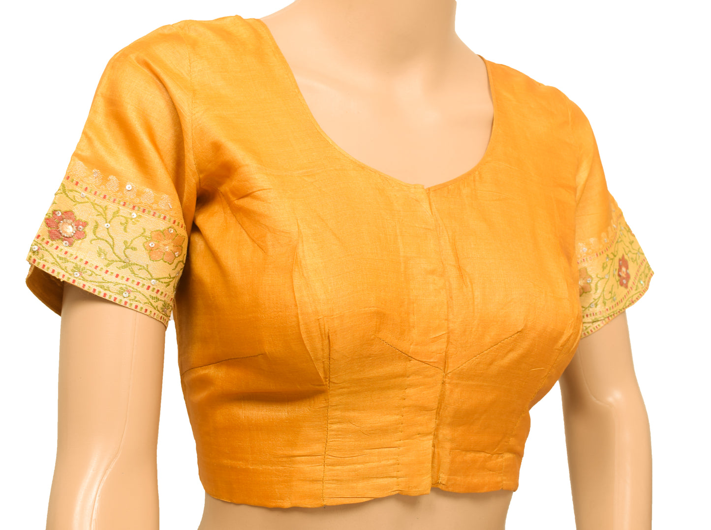 Sushila Vintage Readymade 34"Sari Blouse Mustard Silk Woven Designer Choli